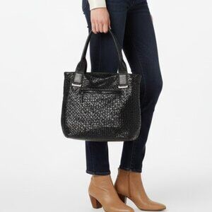 Elliott Lucca Black Woven Leather Tote Shoulder Bag Like New